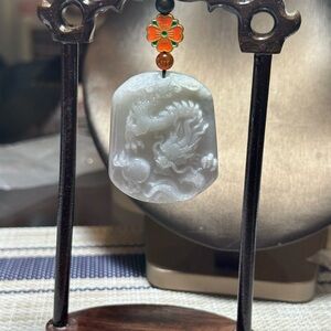 White Dragon Pendant with Floral Beads